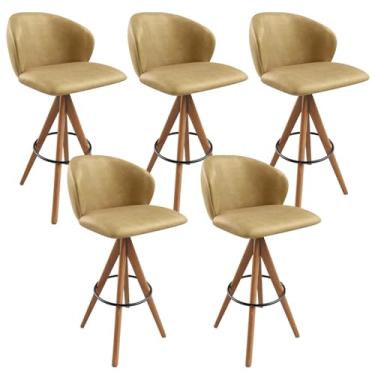 Imagem de Kit 05 Banquetas Alta Giratória Bar Cozinha Sala de Jantar Bar Mia L02 Couríssimo Fendi - Lyam Decor