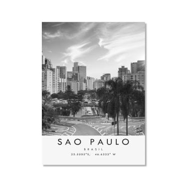 Imagem de Pôster de viagem preto e branco impressão paisagem da cidade do mundo pintura em tela de São Paulo imagem de arte de parede decoração de casa (16 x 24 polegadas (40 x 60 cm), sem moldura)