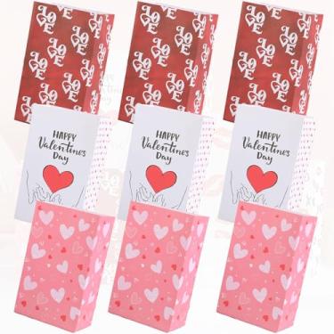 Imagem de 9 peças de sacos de presente de dia dos namorados, 3 estilos, sacos de papel kraft para troca de presentes e lembrancinhas de festa B