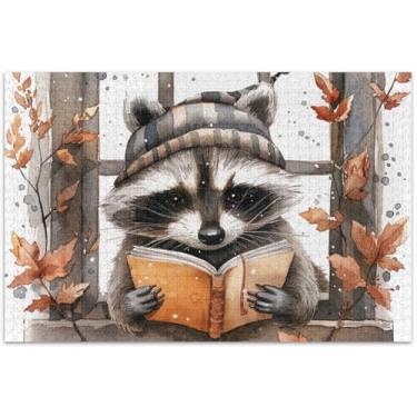 Imagem de Quebra-cabeças engraçados e fofos guaxinins 500 peças para adultos com estampa de animais e flores para adultos, presentes de elefantes brancos, 51 x 35 cm