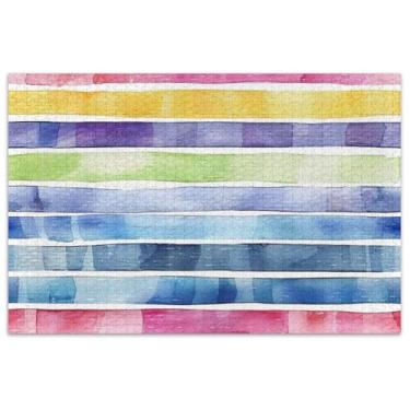 Imagem de Quebra-cabeça horizontal com listras aquarela, 500 peças, presentes de elefantes brancos, presentes de inverno, estampa de flores e animais