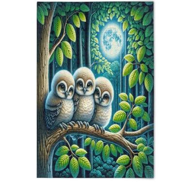 Imagem de Quebra-cabeças para adultos 1000 peças cenário animal arte luar corujas floresta verde família quebra-cabeças divertidos presentes para jogo de elefante branco, 1000 peças, 75 x 50 cm