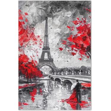 Imagem de Quebra-cabeça para adultos com pintura Paris Eiffel Cherry Lovers 500 peças cenário floral legal quebra-cabeças para adultos jogo quebra-cabeça presentes