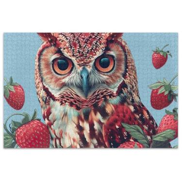 Imagem de Quebra-cabeça fofo de coruja de morango para adultos presentes de 1000 peças para amantes de quebra-cabeças, quebra-cabeças exclusivos para adultos pintura de animais