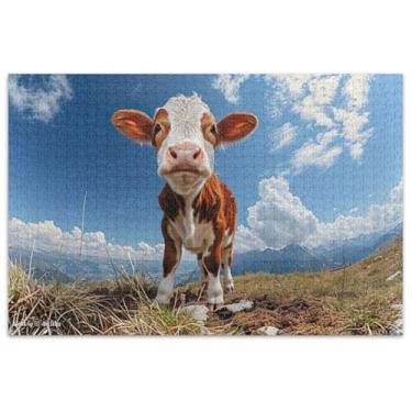 Imagem de Quebra-cabeças Cow Meadow Livestock 1000 peças de arte colorida para adultos, presentes de elefante branco para adultos