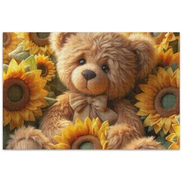 Imagem de Quebra-cabeças fofos de ursinhos de pelúcia, girassóis, 1000 peças para adultos, família, brinquedo, arte, adulto, elefante branco, presentes de festa