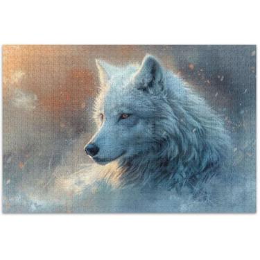 Imagem de Quebra-cabeça com estampa de lobo para adultos 1000 peças engraçadas flores pintura animal quebra-cabeças duros para adultos elefante branco, 75 x 40 cm