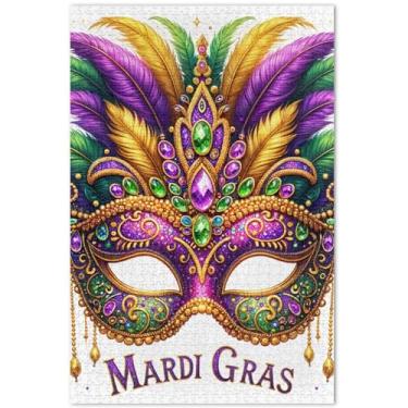 Imagem de Quebra-cabeça máscara de carnaval 500 peças pintura animal adulto quebra-cabeça colorido família amantes presentes, 51 x 35 centímetros