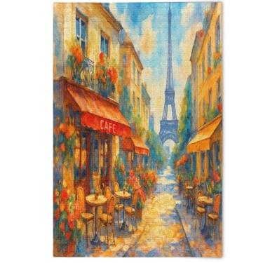Imagem de Quebra-cabeça 1000 peças para adultos vintage Torre Eiffel Rua Elefante Branco Presentes de Festa Paisagem Cenários Decorativos Pintura de Arte Floral, 1000 peças, 75 cm x 50 cm