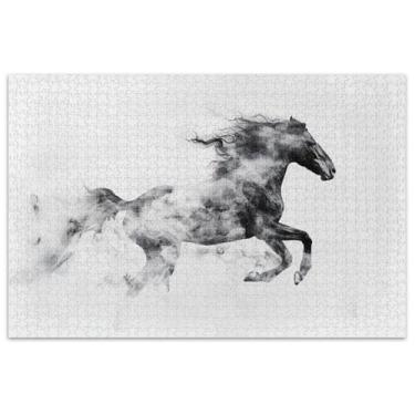 Imagem de Quebra-cabeça de cavalo selvagem preto e branco para adultos, 1000 peças, presentes de festa de elefante branco, paisagem, quebra-cabeças, decoração de arte