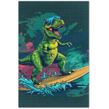Imagem de Quebra-cabeça engraçado dinossauro skate 1000 peças para adultos, presentes de elefante branco, quebra-cabeças grandes engraçados de desenho animado, 75 x 40 cm