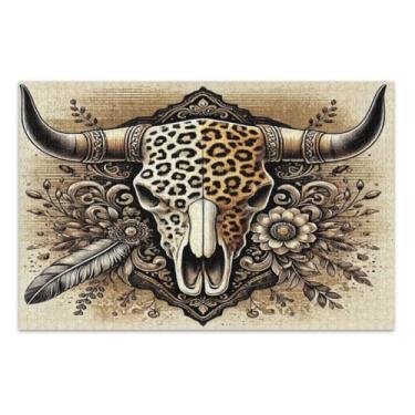 Imagem de Quebra-cabeça de caveira leopardo adulto com letras nas costas 1000 peças