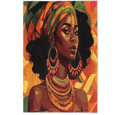 Imagem de Quebra-cabeça feminino africano laranja adulto 1000 peças presentes de elefante branco engraçado divertido mordaça presente quebra-cabeças decorativo animal arte decoração, 1000 peças, 75 cm x 50 cm