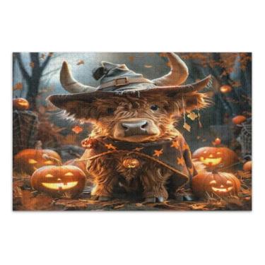 Imagem de Highland Cow Halloween Dress Up Puzzles para adultos 500, jogos de quebra-cabeça, noite de jogo