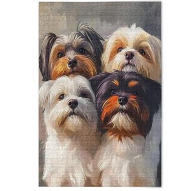 Imagem de Quebra-cabeça de grupo de cães Lhasa Apso fofos 1000 peças presentes de elefante branco para adultos quebra-cabeças legais engraçados para adultos paisagem arte animal, 1000 peças, 75 x 50 cm