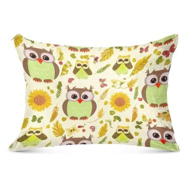 Imagem de Capas de travesseiro decorativas com corujas caprichosas de flanela para travesseiro padrão Queen King para sofá de cama de casa, tamanho Queen, 50,8 cm x 76,2 cm