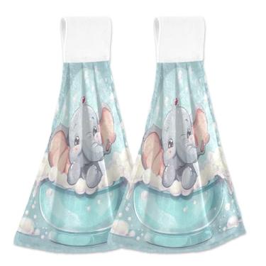 Imagem de Bonito elefante azul claro toalhas de mão penduradas personalizadas para cozinha toalha de banheiro macio absorvente moderno decoração de cozinha conjunto de 2, 45 x 35 centímetros