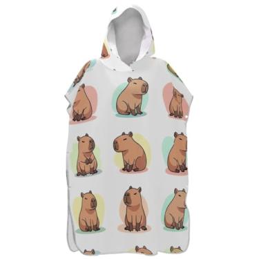 Imagem de Joisal Poncho de surfe para trocador de roupas de banho de praia com capuz leve bonito desenho capivaras branco masculino poncho com capuz