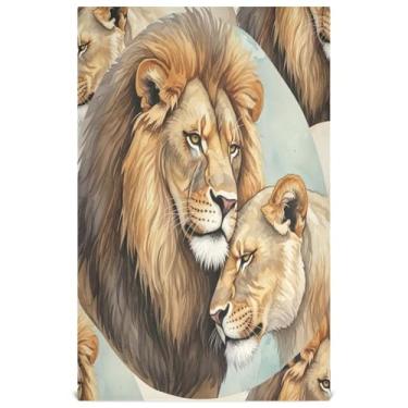 Imagem de Joisal Toalhas de chá marrom leão, animais africanos, toalhas de prato fofas para decoração de cozinha, panos de lavar louça, absorventes 45 x 71 cm, 1 pacote