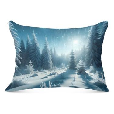 Imagem de Capa de almofada de flanela grande de floresta de inverno com zíper longo padrão queen king travesseiro travesseiro macio para cama, tamanho do corpo, 53 cm x 137 cm