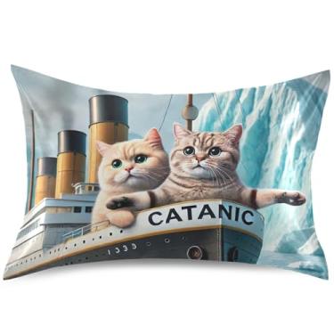 Imagem de Cute Cats Capa de almofada de cetim Titanic Kitten Standard King Queen Slip Cute Cooling Pillow Slips Bed Healthy Living Gifts, Queen Size, 76,2 cm x 50,8 cm