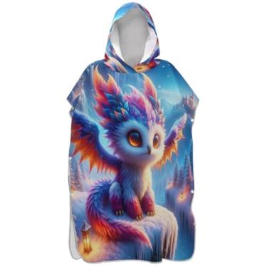 Imagem de Joisal Poncho de surfe trocador de roupão adulto toalha de banho com capuz praia vestível ponchos adultos para mulheres dragão fofo