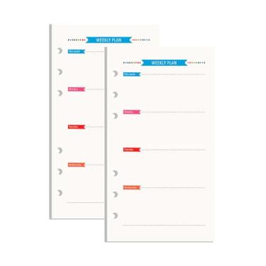 Imagem de NatSumeBasics Refil de papel para fichário A6, pacote com 2, 8,9 cm x 16,5 cm, inserções de agenda semanal sem data, 80 folhas, 6 furos, para diário de viagem pessoal (A6 semanal)