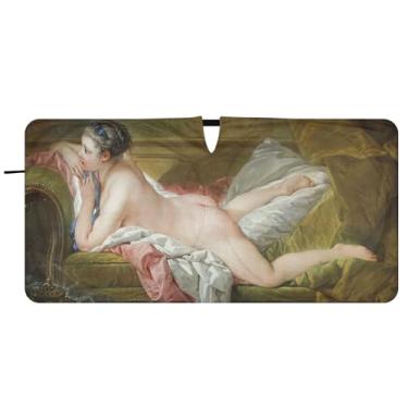 Imagem de Boucher Print Boucher Blonde Nude Print Guarda-sol de carro personalizado para para-brisa Bonito Dobrável Carros Persianas para Janelas Frontais Automotivo Floral, 81.3 cm x 157.5 cm