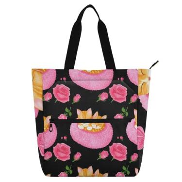 Imagem de GAIGEO Lindas bolsas femininas com flores laranja para trabalho, lona, faculdade, escola, presente diário para amantes de livros
