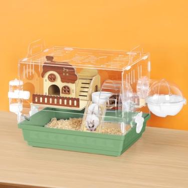 Imagem de Gaiola de Hamster Acrílico Hamster Habitat 360 Visualização Transparente Pet Rat Gaiola com Roda de Corrida e Esconderijo para Hamsters Anões/Sírios, Ratos e Gerbos, Verde, 33,8 cm C x 26 cm L x 31,5