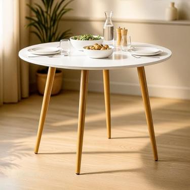 Imagem de Mesa DeJantar Sofia Redonda 90cm – Tampo MDF E Pés Em Madeira Para Cozinha Ou Sala (Branco)