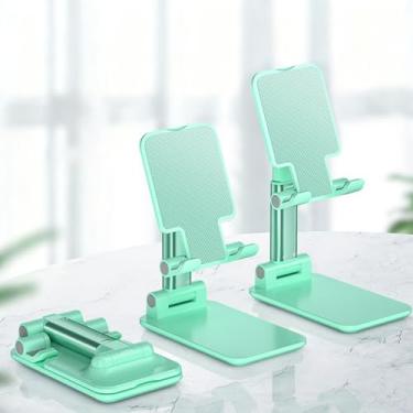 Imagem de Suporte de celular para mesa, ângulo de altura ajustável dobrável com almofada de silicone compatível com todos os smartphones, verde