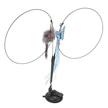 Imagem de Alomejor Brinquedos para Gatos, Varinha de Penas de Gato de Sucção, Brinquedo Removível de Fio de Aço Com Base de Sucção Forte para Internos (Scalewing Azul e Rato Cinzento)