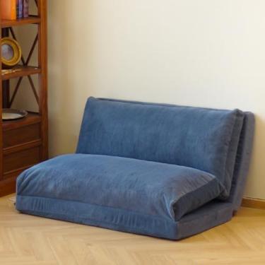 Imagem de N&V Sofá-cama dobrável, saco de feijão, sofá dobrável com enchimento de espuma, inclui capa removível e lavável na máquina, pele sintética premium macia (médio, azul)