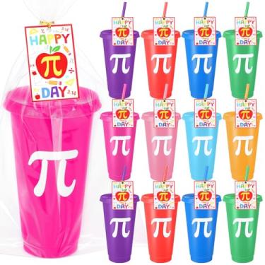 Imagem de Remerry 24 conjuntos de lembrancinhas de festa do dia Pi para presentes do professor Pi Day copos de plástico com tampa e cartões de palha, acessórios científicos para amantes de matemática, artigos