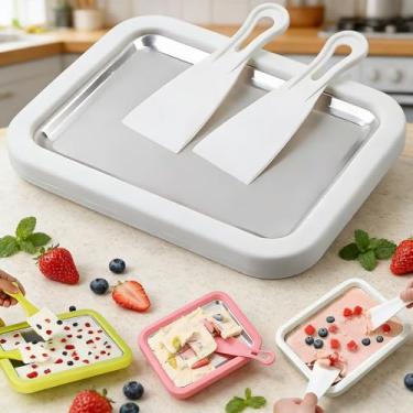 Imagem de Kit de máquina de sorvete enrolado 2026 novo prato de congelamento instantâneo com 2 raspadores bandeja de sorvete enrolada DIY perfeita para diversão em família, sobremesas caseiras fáceis (branco)