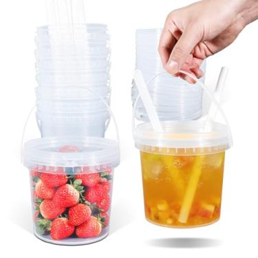 Imagem de UMETASS Copos de plástico transparente com tampa e canudo, balde de bebida reutilizável com alça para café gelado, smoothie, sorvete - Copos de festa resistentes e seguros para alimentos para piscina