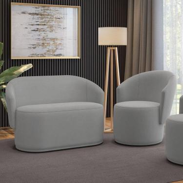 Imagem de Sofá Namoradeira E Poltrona Orgânica Para Sala Malu Suede M11 - D`rossi Cinza