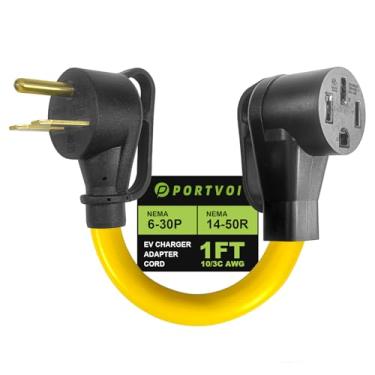 Imagem de Portvoi NEMA 6-30P para 14-50R EV Cabo adaptador para carregamento de nível 2, 30 Amp 3-Prong Welder Outlet para 50 Amp 4-Prong EV Charger Plug, Heavy Duty 10 AWG, 250V, ETL listado, 1FT