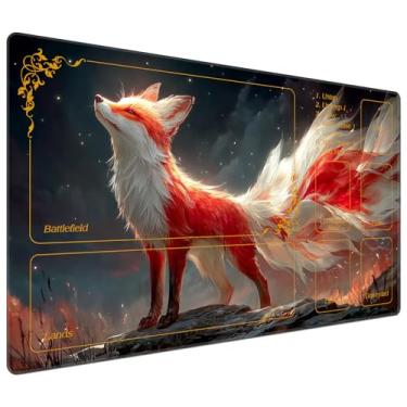 Imagem de DEGDFSGR for MTG Playmat with Zones 24 x 14 inches for TCG Playmats Non-Slip Rubber Base Commander Play Mat for MTG Mat Iorcana Trading Card Game, A Cute Red and White Foxes