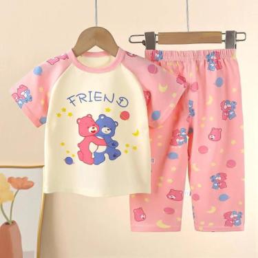 Imagem de Conjunto de pijamas de bebê de verão de algodão de manga curta infanti