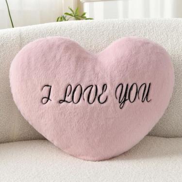 Imagem de Almofada XVTRU em forma de coração, pele de coelho sintética, rosa empoeirado