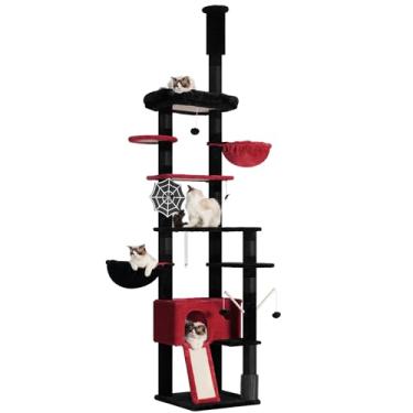 Imagem de Hey-brother Árvore de gato gótica, altura ajustável, árvore de gato do chão ao teto, torre de escalada para gatos grandes e adultos com poste para arranhar, cando, preto e vermelho 0MPJ091BR