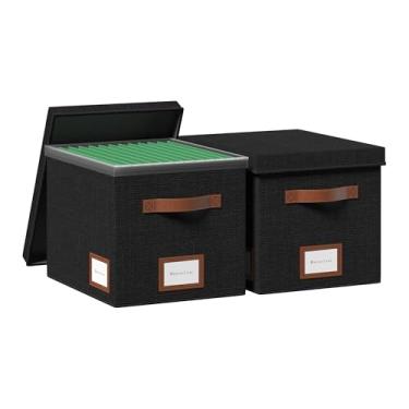 Imagem de GRSQYS Caixa organizadora de arquivos para pendurar, organizador de arquivos com tampa, organizador de pastas de arquivo decorativo com trilho deslizante de plástico integrado de uma peça (preto, 33,5