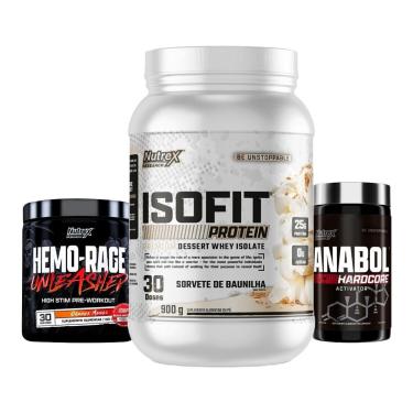 Imagem de Kit ISOFIT Whey 900g + HemoRage 180g + Anabol 60 Caps Nutrex-Unissex