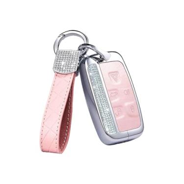 Imagem de Capa de chave de carro de liga de couro compatível com Land Rover Range Rover Sport Evoque Freelander Velar Discovery 4 Jaguar XE XJ XF Guitarra(Pink Set 2)