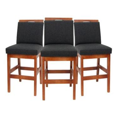 Imagem de Kit 3 Banquetas Baixa 60cm Para Cozinha De Madeira Maciça Estofada Com
