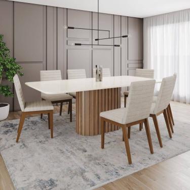 Imagem de Conjunto Mesa Solana 200cm com Vidro 08 Cadeiras Elena Marrom/Off White