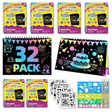 Imagem de HXDOGSP Arte de raspar para crianças: pacote com 32 lembrancinhas de festa de papel arco-íris - Caderno de artesanato adequado para presentes de aniversário/kit de artesanato escolar/prêmios de sala
