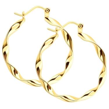 Imagem de ToHeart Brincos de argola torcida de ouro para mulheres, brincos de ouro 14k para presente